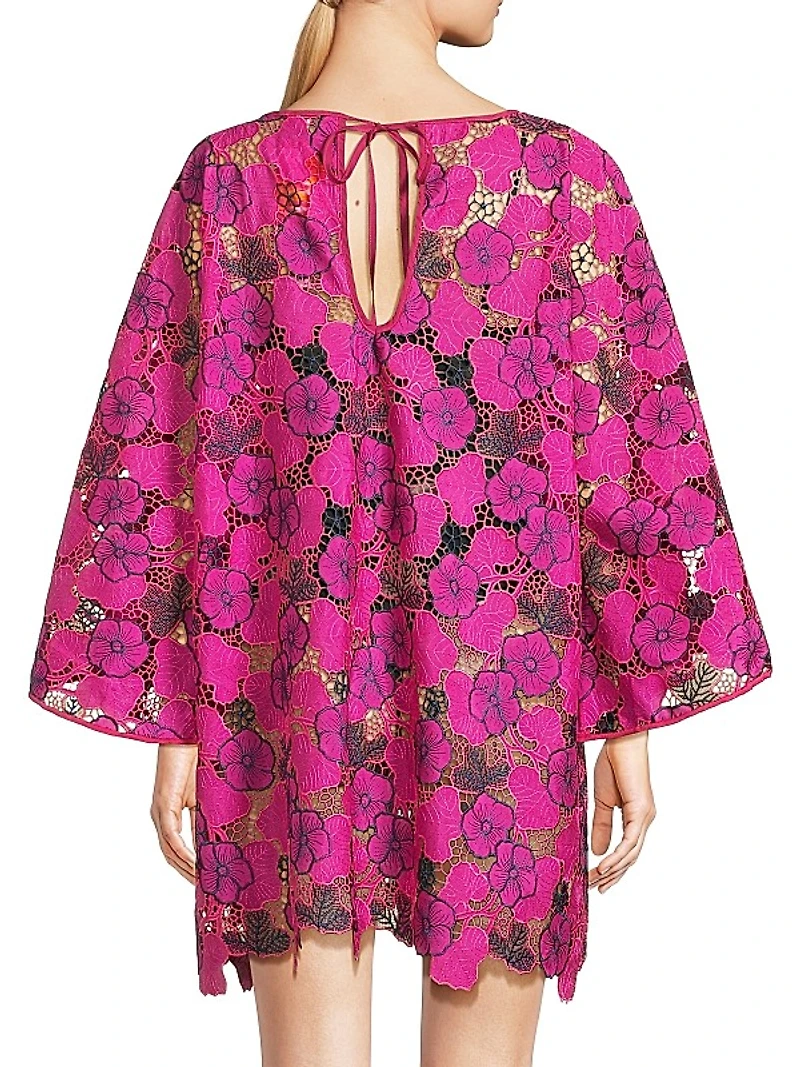 Leafy Floral Lace Mini Caftan