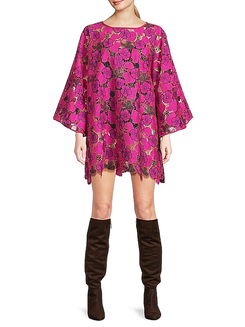 Leafy Floral Lace Mini Caftan