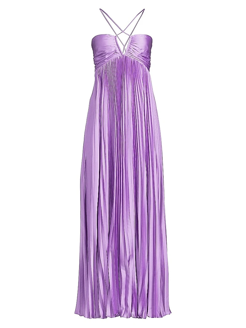Blair Satin Plissé Halter Gown