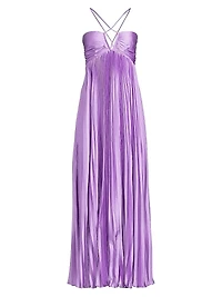 Blair Satin Plissé Halter Gown