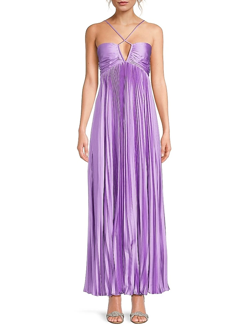 Blair Satin Plissé Halter Gown