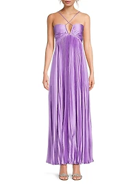 Blair Satin Plissé Halter Gown