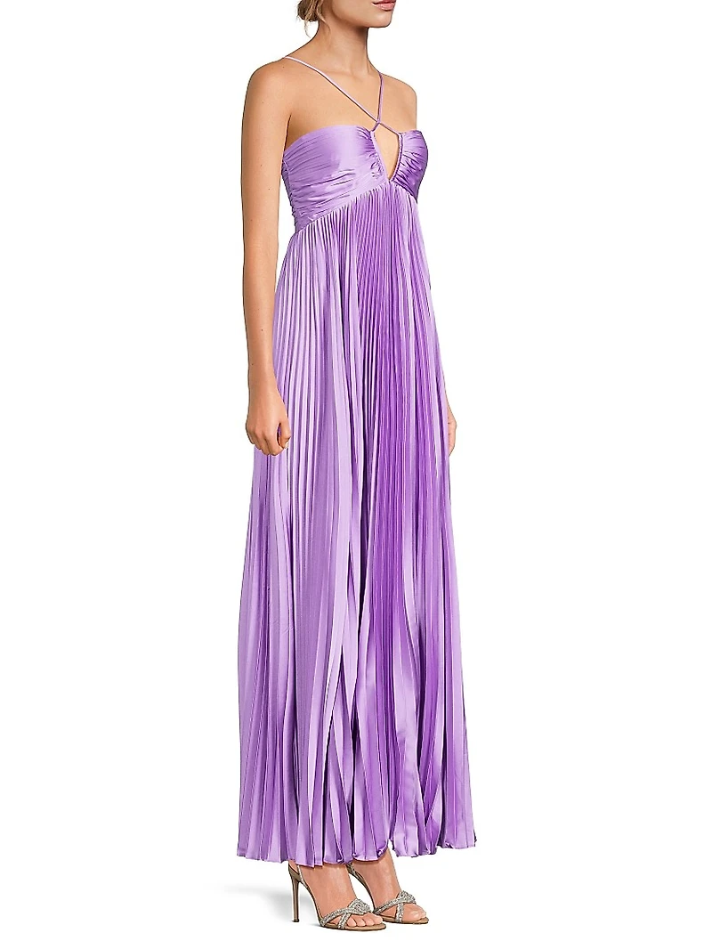 Blair Satin Plissé Halter Gown