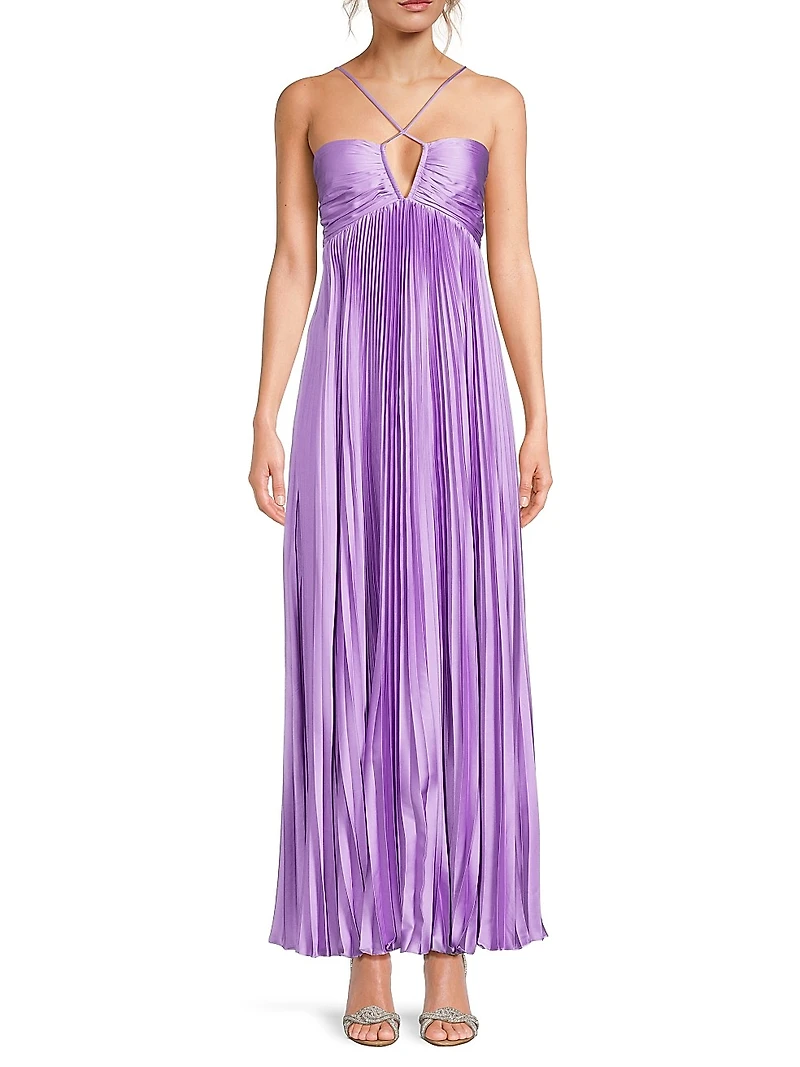 Blair Satin Plissé Halter Gown