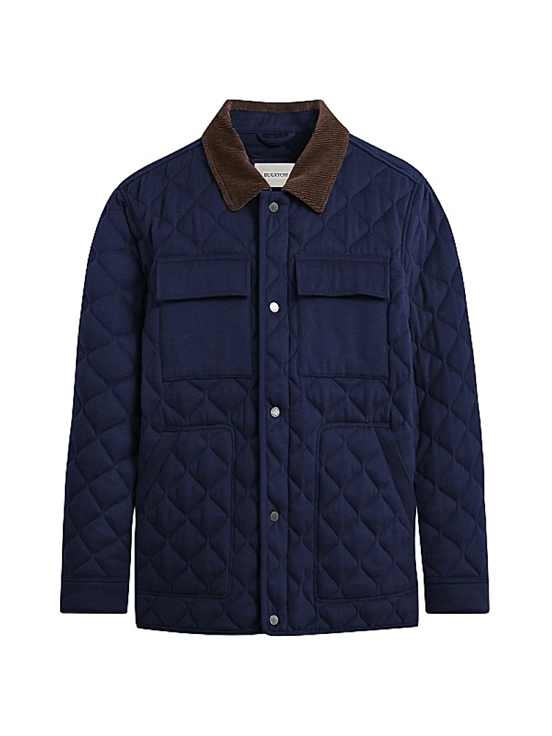 Corduroy-Trimmed Quilted Jacket
