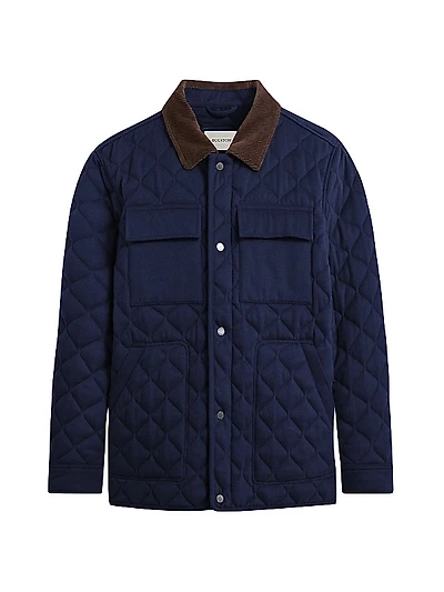 Corduroy-Trimmed Quilted Jacket