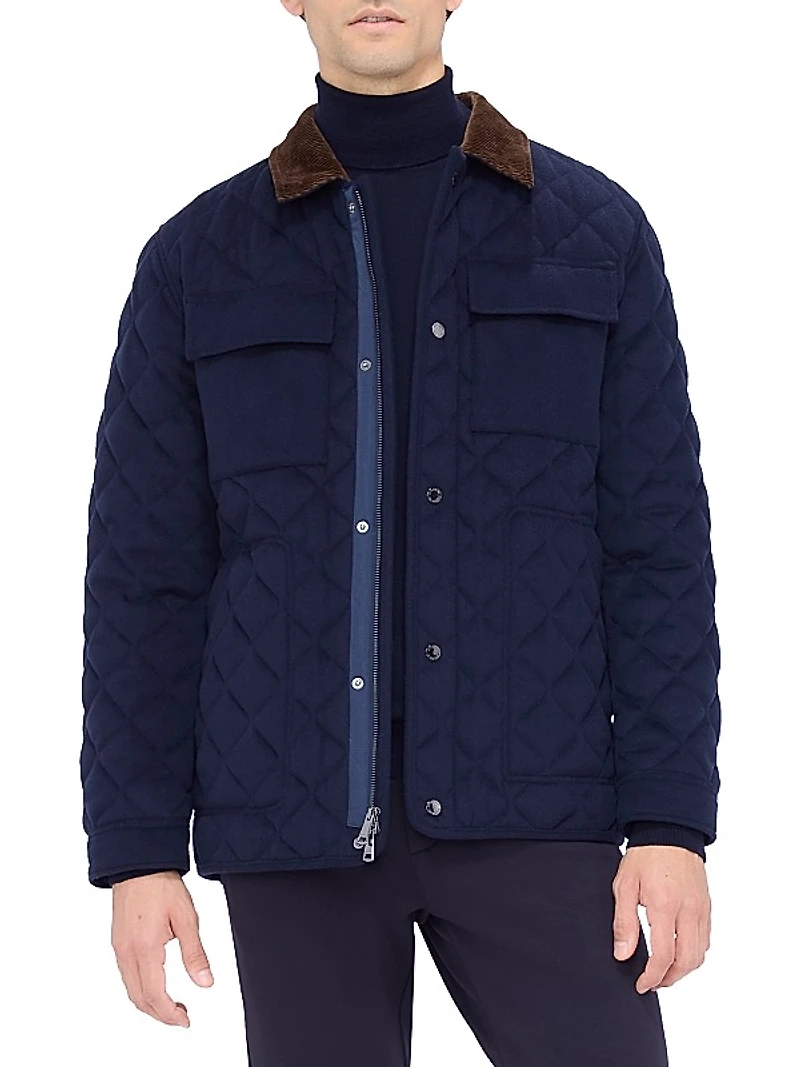 Corduroy-Trimmed Quilted Jacket