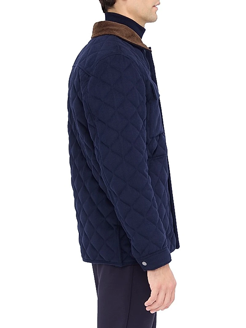 Corduroy-Trimmed Quilted Jacket