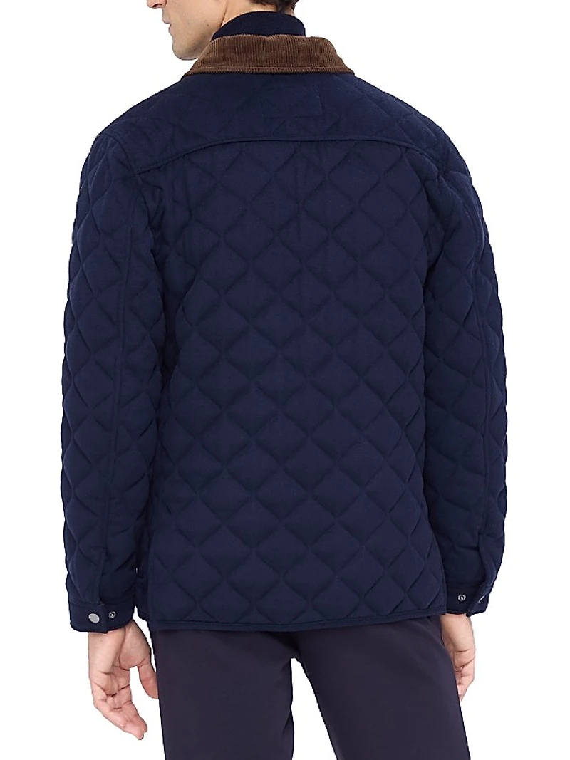 Corduroy-Trimmed Quilted Jacket