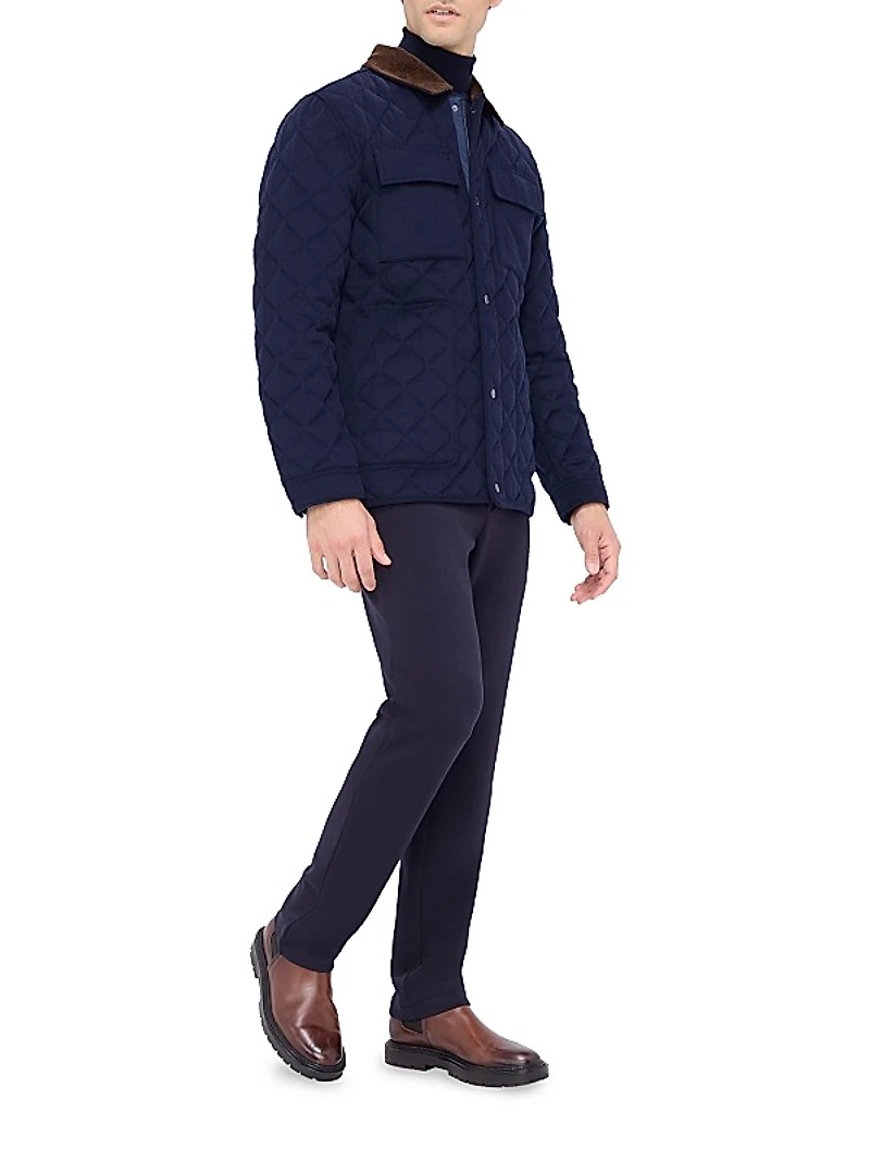 Corduroy-Trimmed Quilted Jacket
