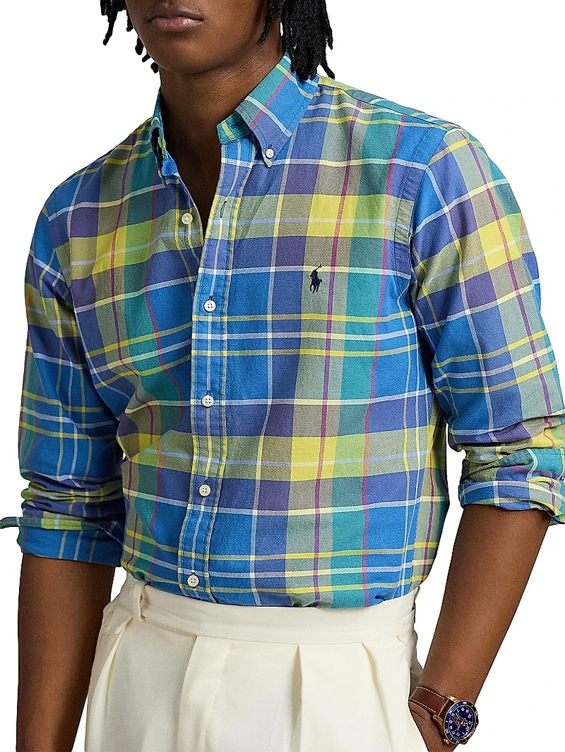 Classic-Fit Plaid Button-Down Cotton Oxford Shirt