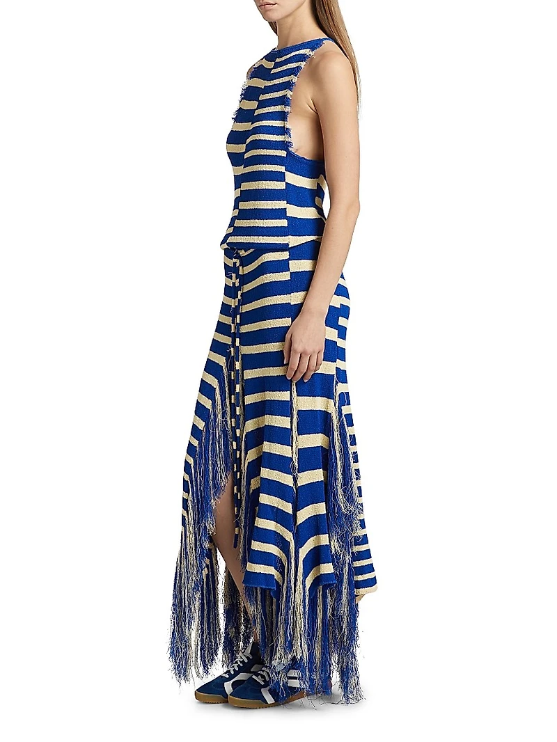 Yves Stripe Fringed Knit Dress