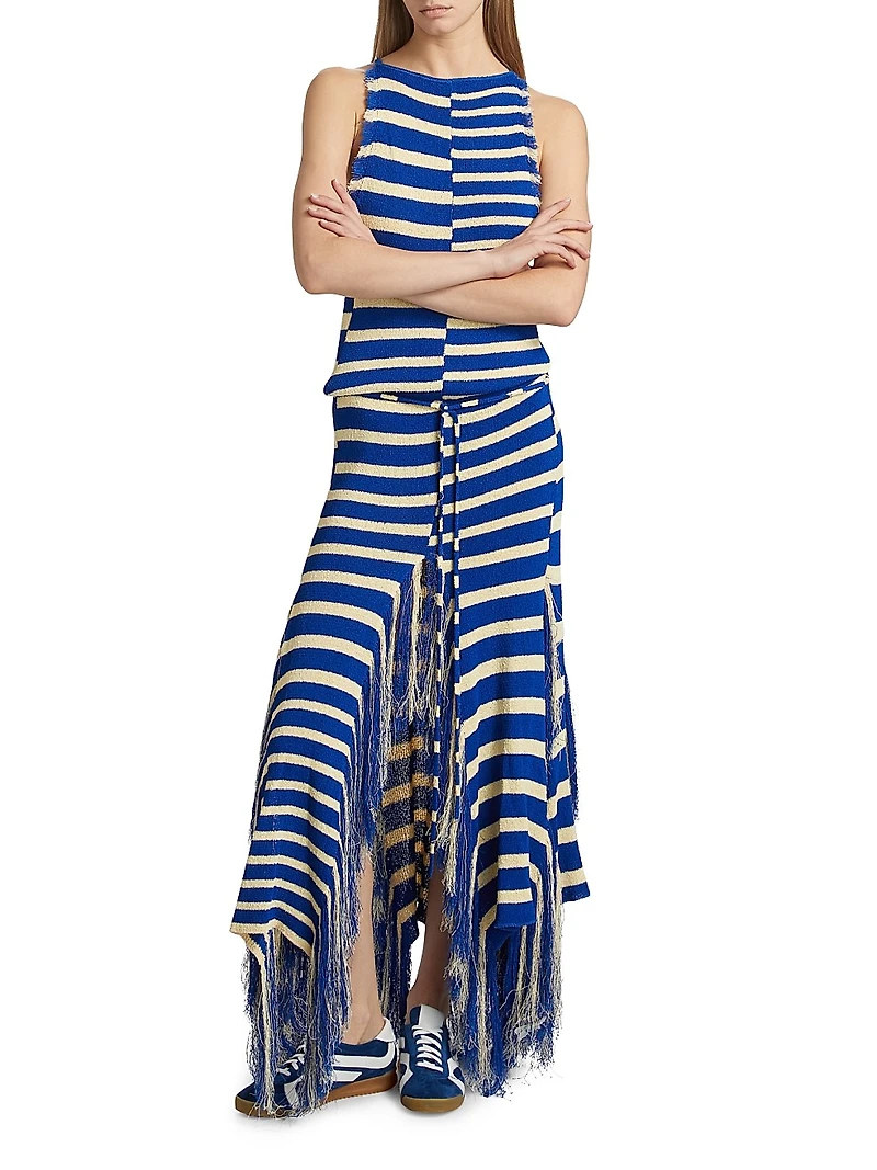 Yves Stripe Fringed Knit Dress