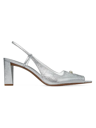 Pierced Peep-Toe 75MM Metallic Leather Slingback Pumps