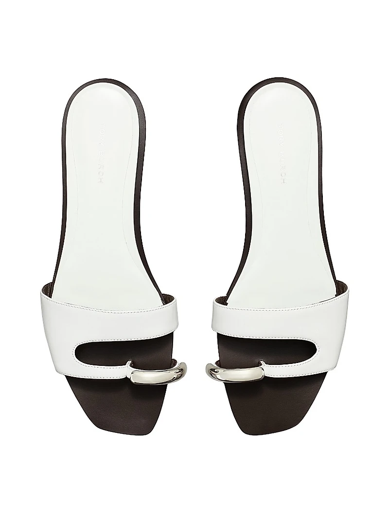 Pierced Leather Slide Sandals