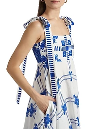 Pippa Tie-Straps Printed Linen Maxi Dress
