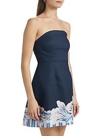 Beatrix Printed Linen Strapless A-Line Minidress