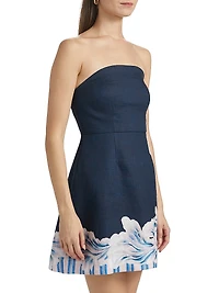 Beatrix Printed Linen Strapless A-Line Minidress