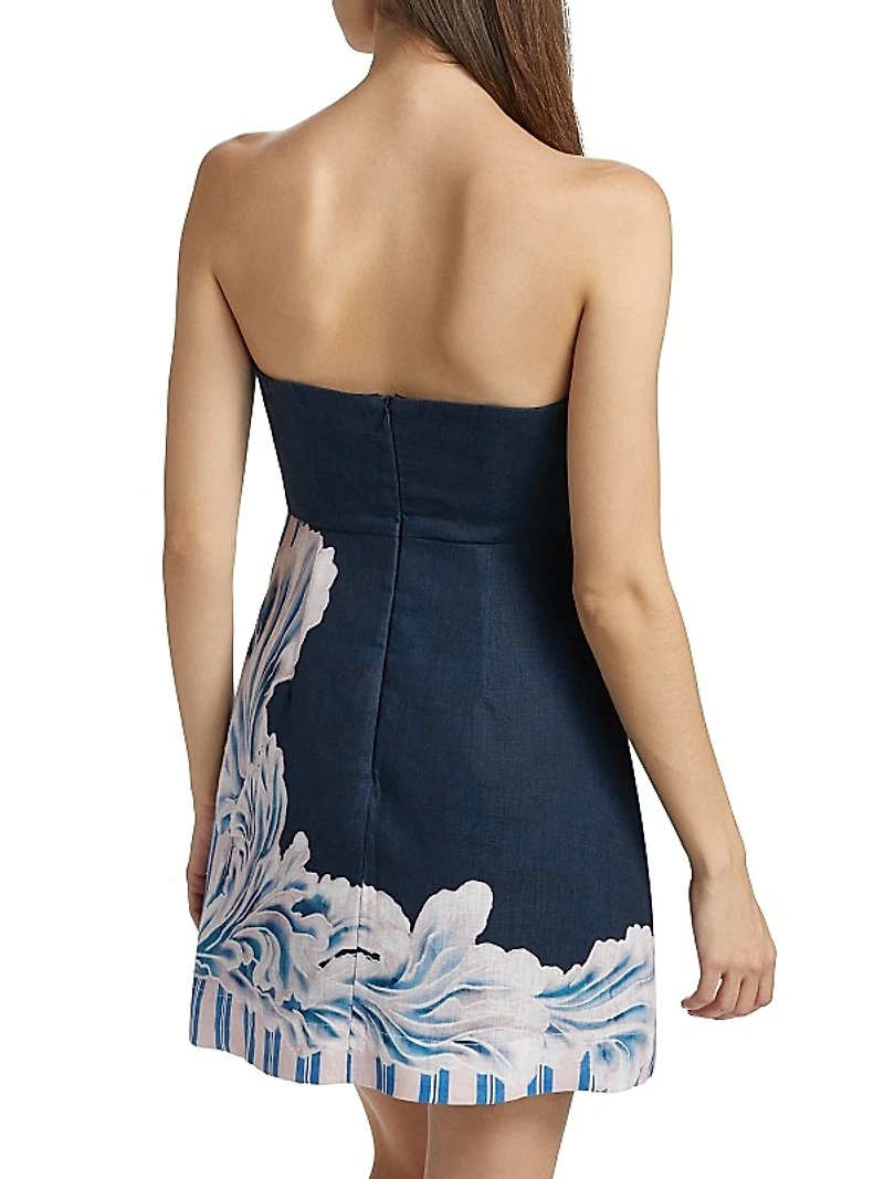 Beatrix Printed Linen Strapless A-Line Minidress