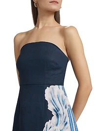 Beatrix Printed Linen Strapless A-Line Minidress