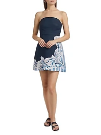 Beatrix Printed Linen Strapless A-Line Minidress