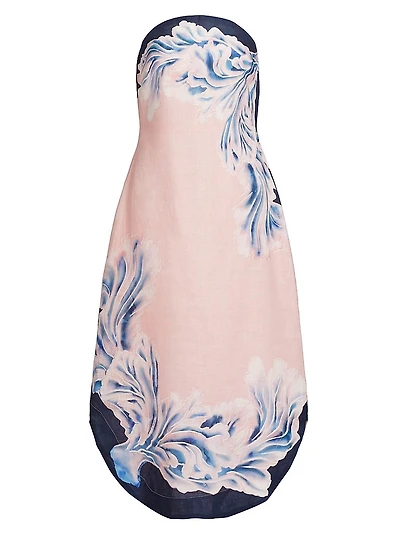 Maeve Printed Linen Strapless Midi Dress