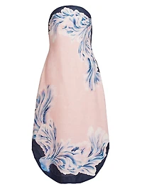 Maeve Printed Linen Strapless Midi Dress