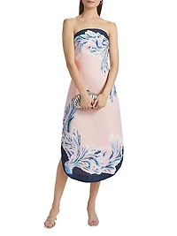 Maeve Printed Linen Strapless Midi Dress