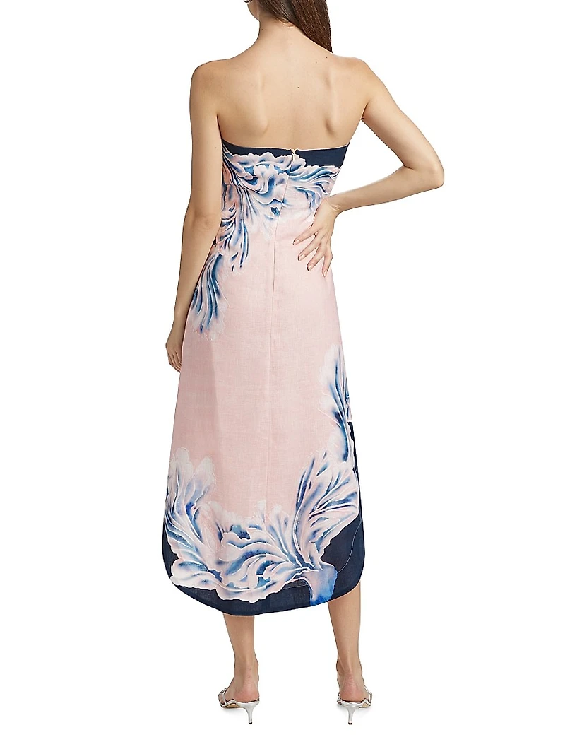 Maeve Printed Linen Strapless Midi Dress