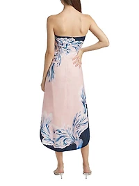 Maeve Printed Linen Strapless Midi Dress