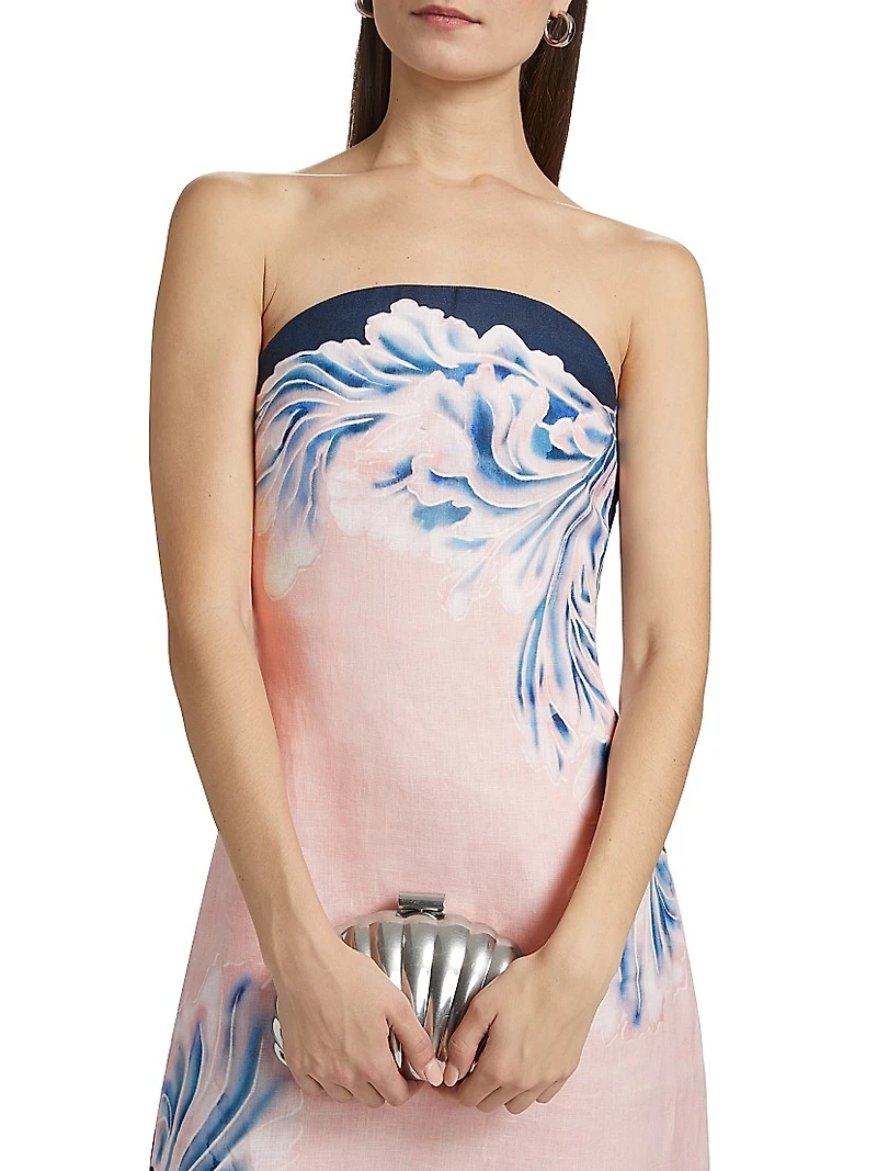 Maeve Printed Linen Strapless Midi Dress