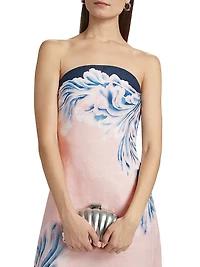 Maeve Printed Linen Strapless Midi Dress