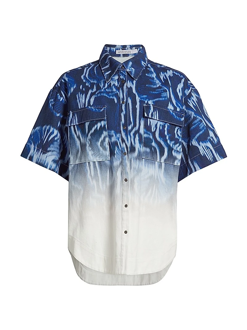 Melik Ombré Denim Snap-Front Short-Sleeve Shirt
