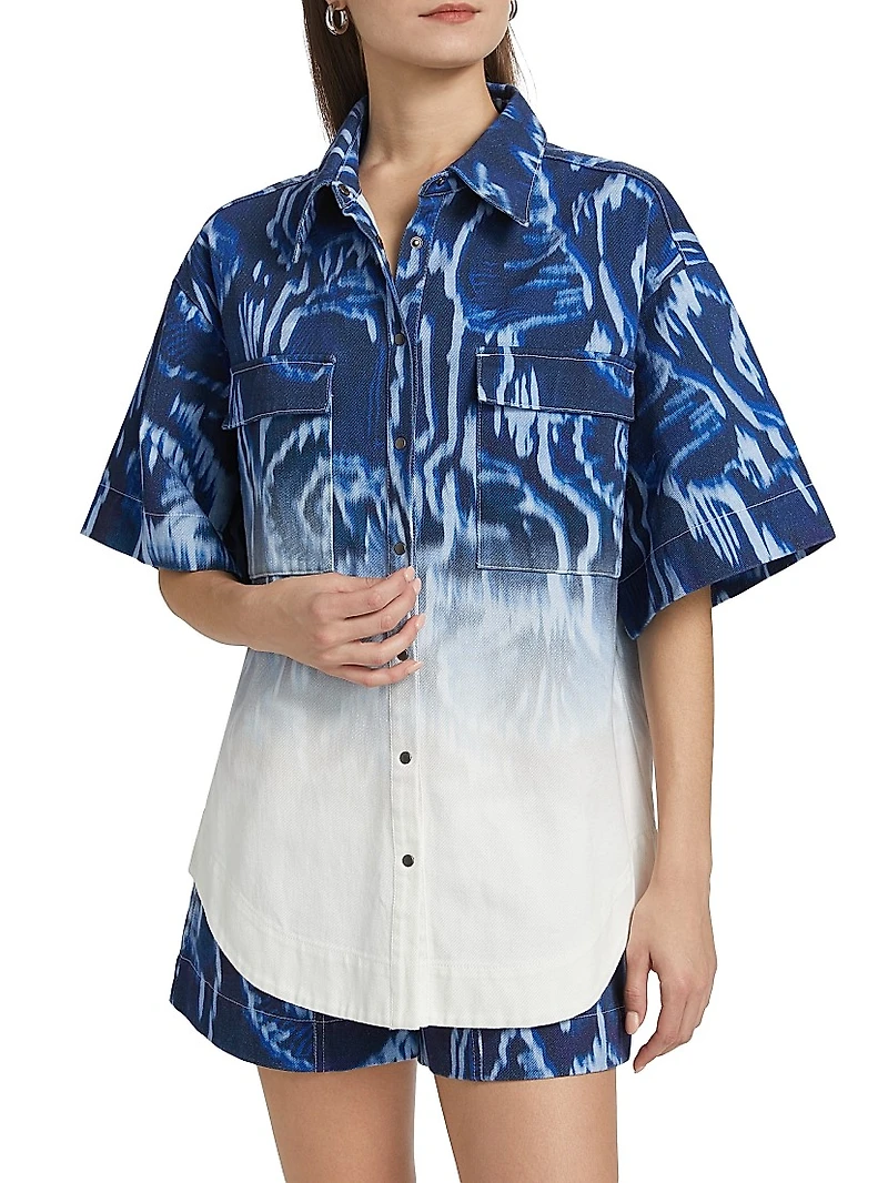Melik Ombré Denim Snap-Front Short-Sleeve Shirt