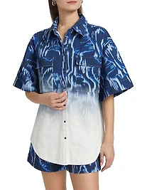 Melik Ombré Denim Snap-Front Short-Sleeve Shirt