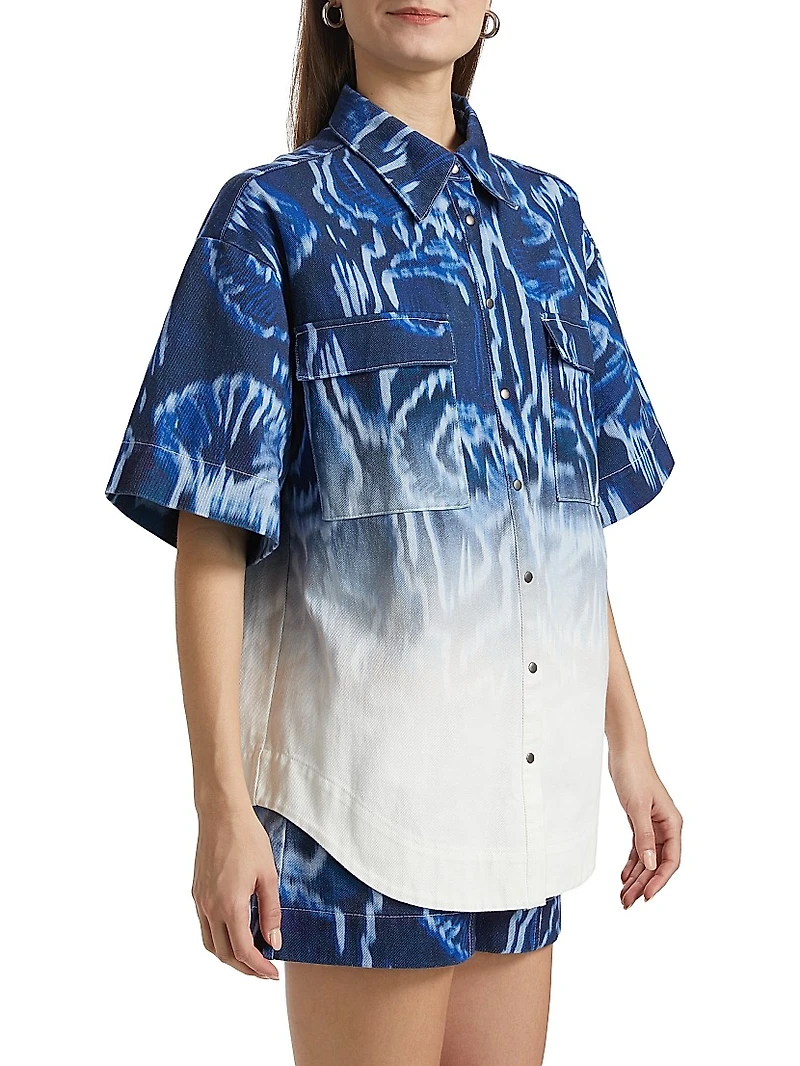 Melik Ombré Denim Snap-Front Short-Sleeve Shirt