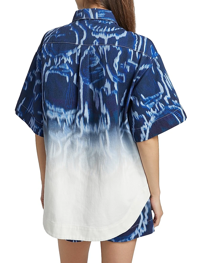 Melik Ombré Denim Snap-Front Short-Sleeve Shirt