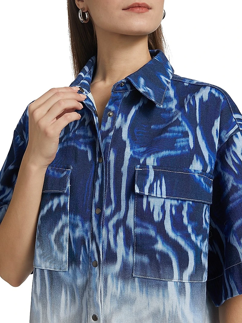 Melik Ombré Denim Snap-Front Short-Sleeve Shirt