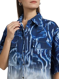 Melik Ombré Denim Snap-Front Short-Sleeve Shirt