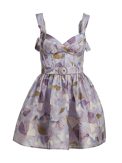 Dawning Floral Linen-Silk Minidress