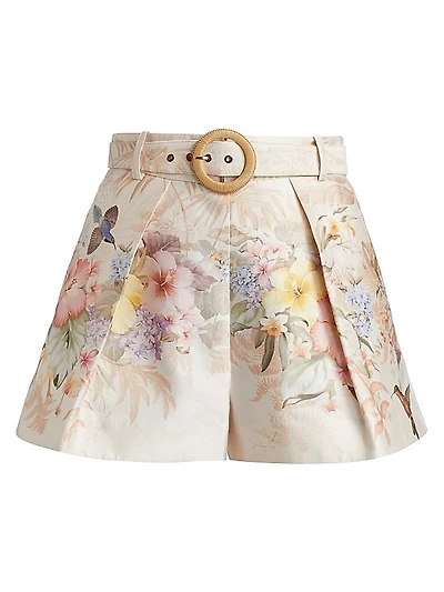 Tuck Floral Pleated Shorts