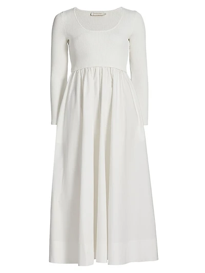 Scoopneck Mixed-Media A-Line Midi-Dress