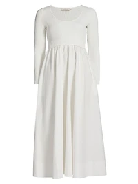 Scoopneck Mixed-Media A-Line Midi-Dress