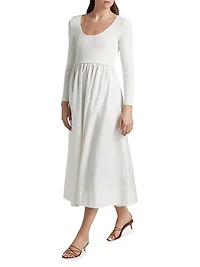 Scoopneck Mixed-Media A-Line Midi-Dress
