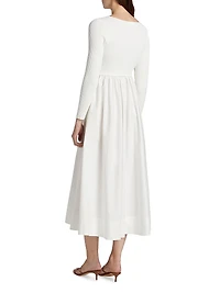 Scoopneck Mixed-Media A-Line Midi-Dress