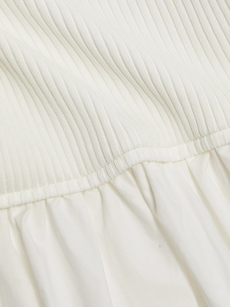 Scoopneck Mixed-Media A-Line Midi-Dress