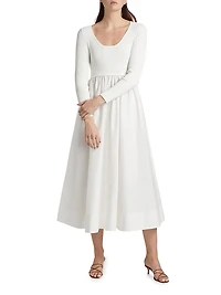 Scoopneck Mixed-Media A-Line Midi-Dress