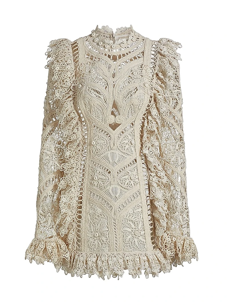 Cornelli Lace Ruffle-Trim Minidress