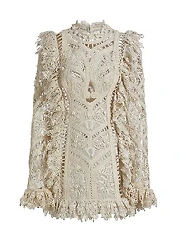 Cornelli Lace Ruffle-Trim Minidress