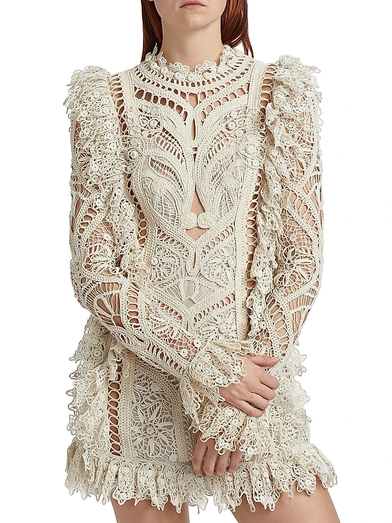 Cornelli Lace Ruffle-Trim Minidress